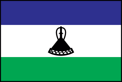 Bandera típica de Lesotho con el gorrito símbolo nacional.